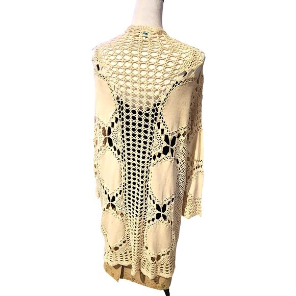 Sundance Cream Crochet Boho Duster Cardigan Size L - Picture 2 of 6